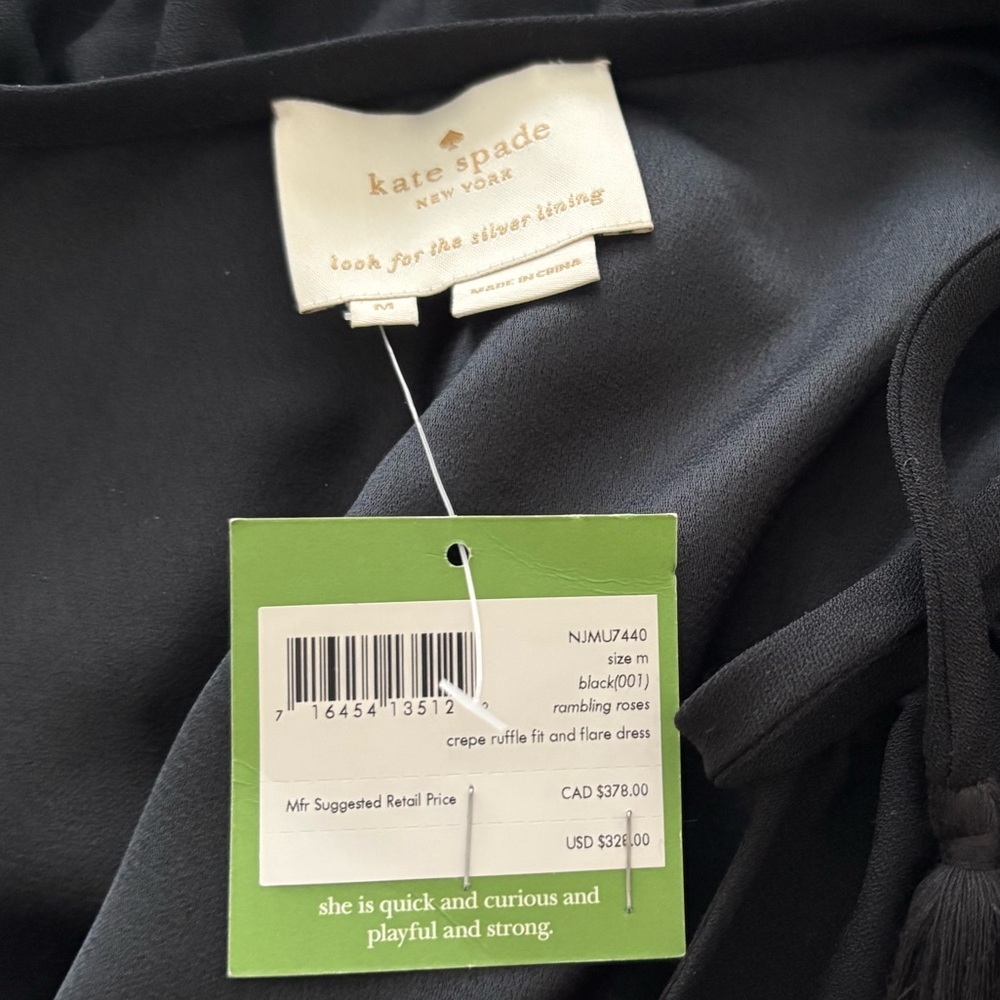 Kate Spade Rambling Rose Crepe Ruffle Fit & Flare Black Dress Medium NWT Cottage - Picture 10 of 14